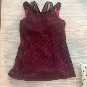 lululemon pink and maroon tank top with built in bra (size 6)